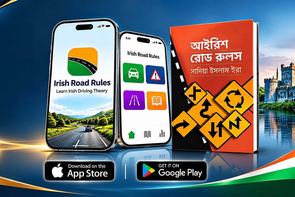 আয়ারল্যান্ডে ড্রাইভিং থিওরি পরীক্ষার প্রস্তুতিতে সহায়ক বাংলা অ্যাপ ও বই